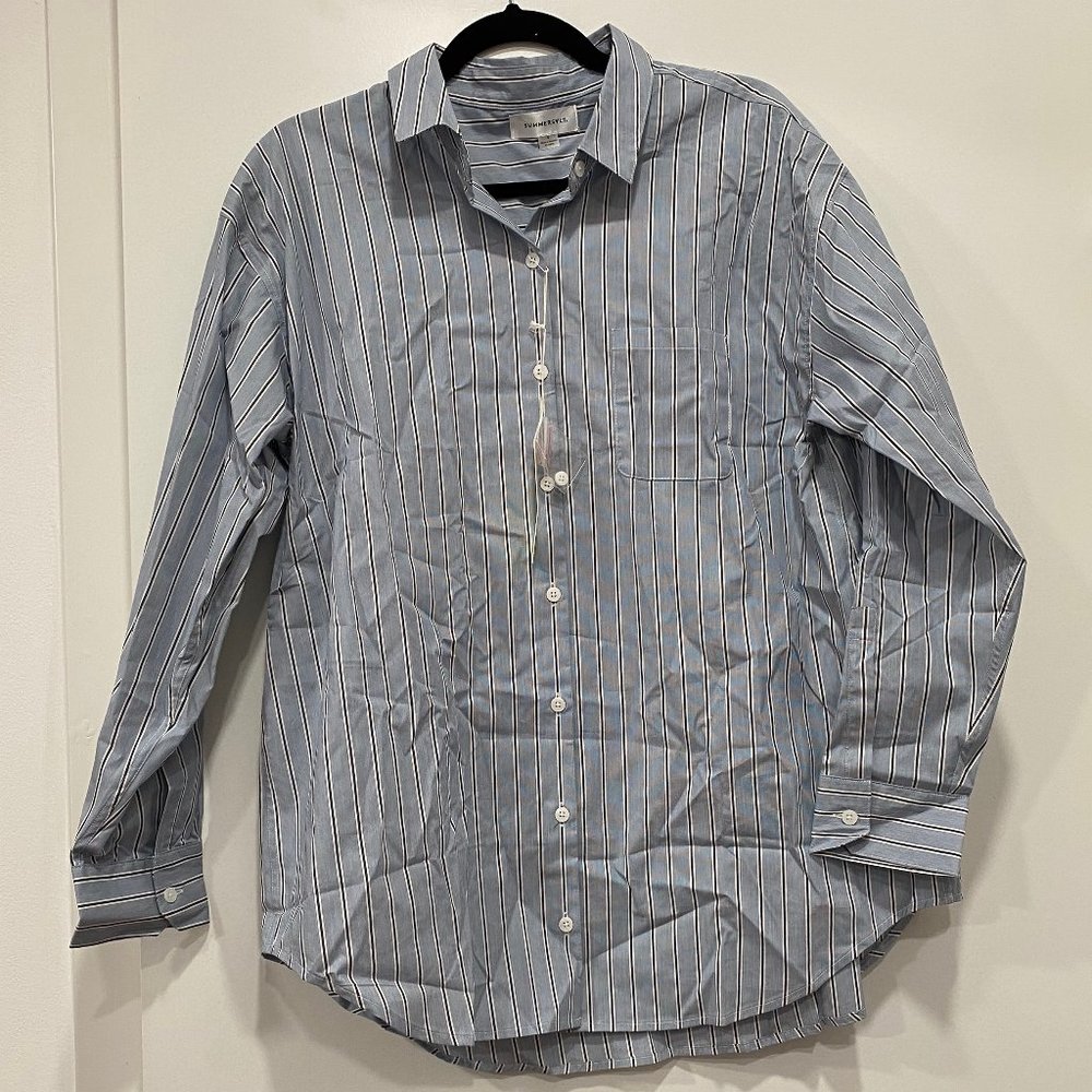 The Perfect Boyfriend Shirt from Summersalt in Blue Pinstripe, NWT, Size S